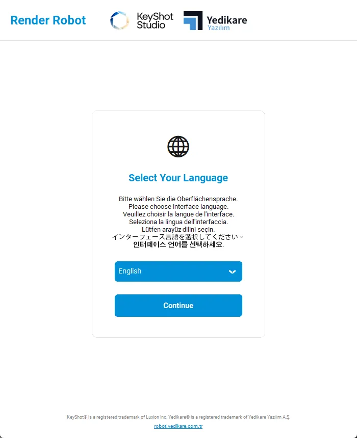 Language Selection Screen