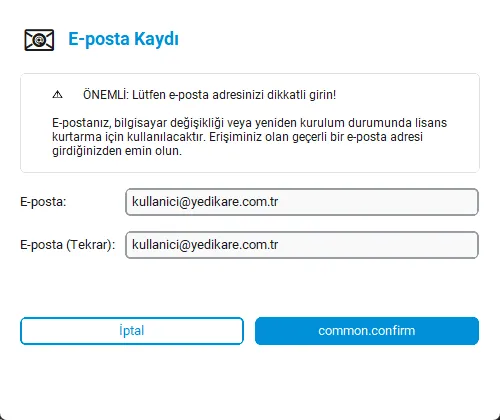 E-posta Kaydı Ekranı