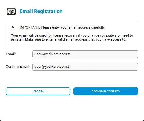 Email Registration Screen