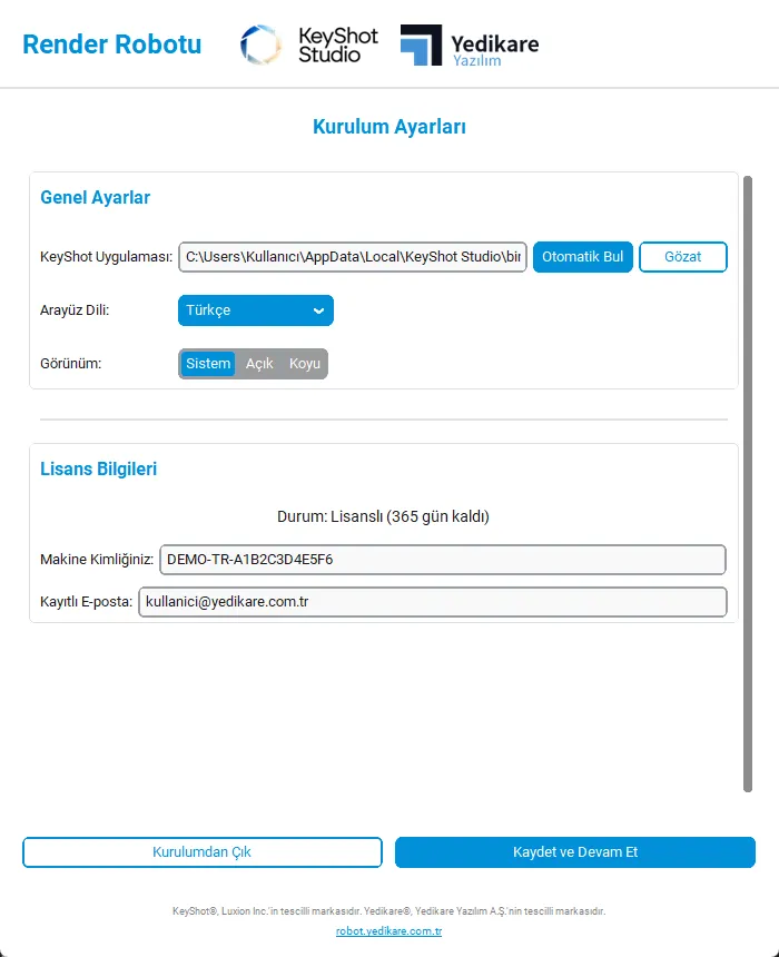 KeyShot Ayarları Ekranı
