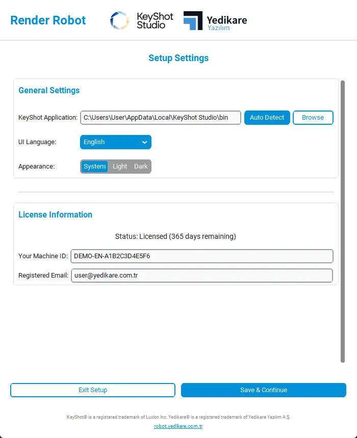 KeyShot Settings Screen